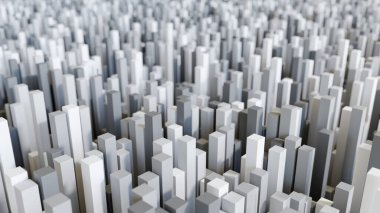 Farklı Yükseklik Kutusu Şekilleri Rastgele 3B Arkaplanda Kaldı. Soyut 3B Resim.