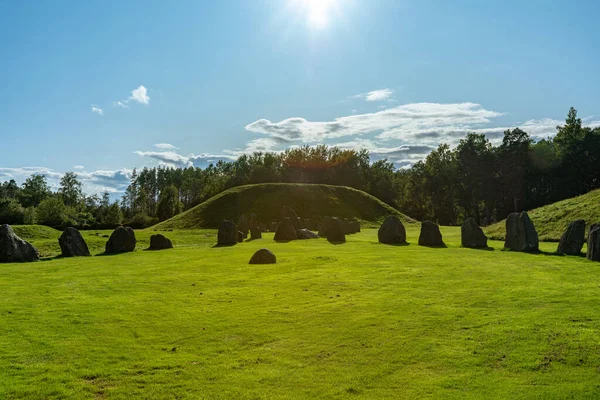 Ancient Burial Ground Sweden Megaliths Formations Large Burial Mound Bright — Stock Photo, Image