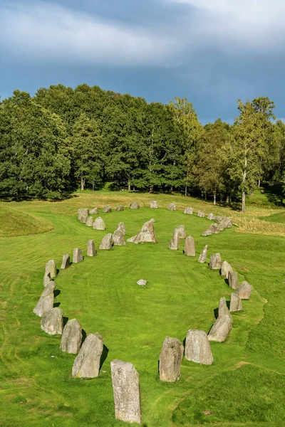 Aerial Summer View Megaliths Ancient Burial Ground Anundshog Sweden Large — Stock Photo, Image