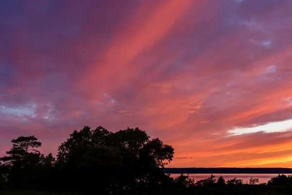 Een Zeer Kleurrijke Avondhemel Met Roze Wolken Van Ondergaande Zon — Stockfoto