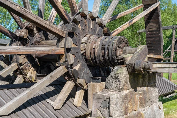 Detailní Pohled Loď Nebo Střed Velkého Vodního Kola Švédsku — Stock fotografie