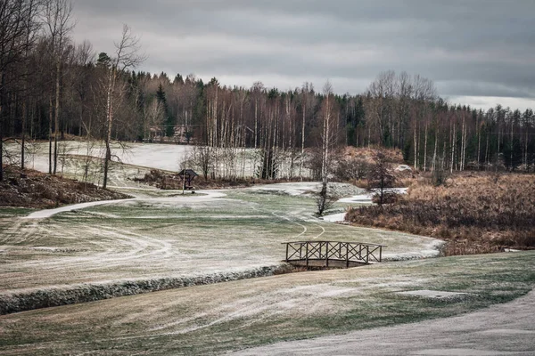 Golf Course Winter Closed Abandoned Next Season Ice Snow Fairway — Stock Photo, Image