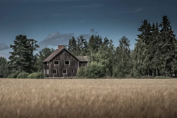 Casa Velha Campo Sueco Abandonada Pelo Seu Dono Ficar Sozinho — Fotografia de Stock