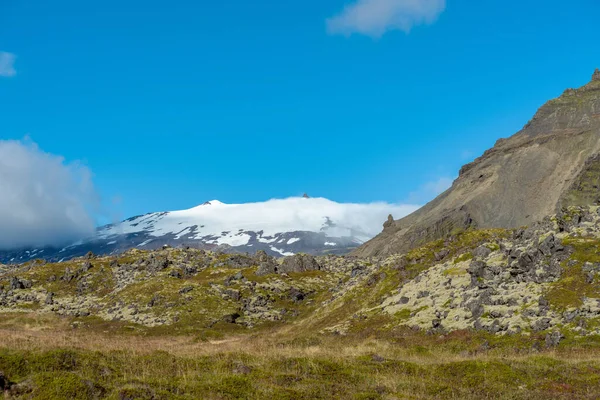 Чудовий Літній Краєвид Обширний Краєвид Ісландії Льодовик Снайфельсйокутль Піднімаючись Тлі — стокове фото