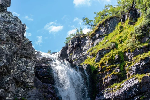 Belle Vue Été Sur Cascade Njupeskar Dans Nord Suède Sous — Photo