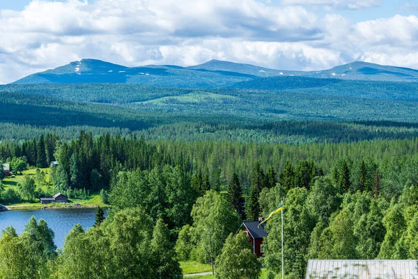 Summer View Remote Located Village Swedish Highlands Mountain Tops Large — 图库照片