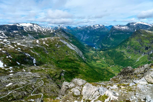 Belle Vue Sur Nature Fjord Vallée Geiranger Depuis Sommet Montagne — Photo