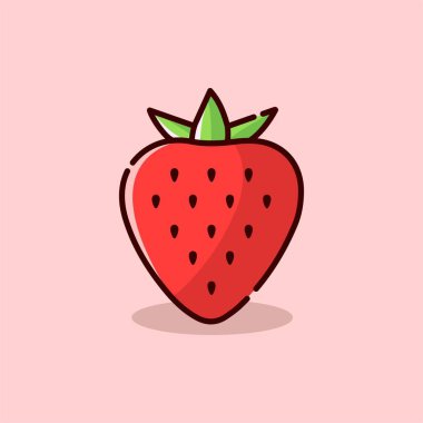 Strawberry 'nin çizim vektör grafiği. Pembe arka planda izole edilmiş çilek minimalist tarzı. İllüstrasyon Banner, el ilanları, çıkartmalar vs. için uygundur.