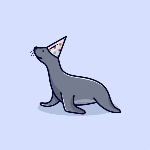 Mührün çizim vektör grafiği. Mavi arka planda izole edilmiş minimalist stili mühürle. Sevimli hayvan çizimi.