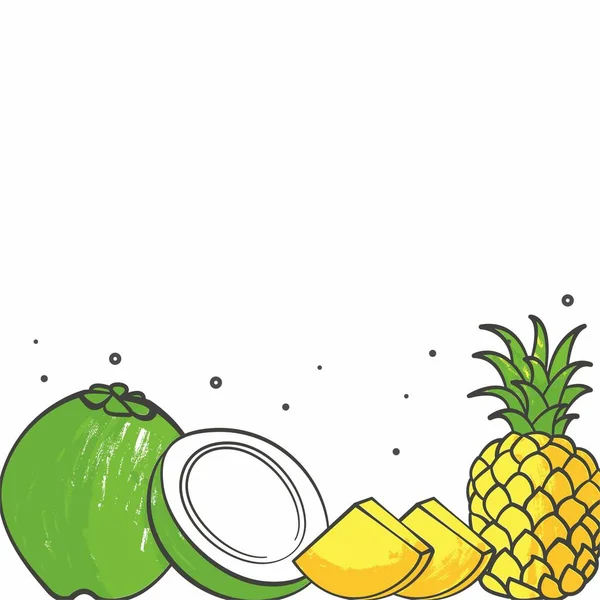 파인애플 코코넛의 그래픽 파인애플 코코넛 미니멀리즘 스타일은 배경에 분리되어 플라이어 — 스톡 벡터