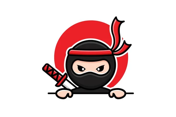 Ninja resimli vektör grafiği. Ninja minimalist tarzı beyaz bir arka planda izole edilmiş. İllüstrasyon afişler, el ilanları, çıkartmalar, kartlar vs. için uygundur.