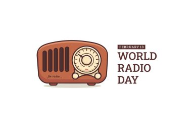 Dünya Radyo Günü. Vektör İllüstrasyonu. İllüstrasyon afişler, el ilanları, çıkartmalar, kartlar vs. için uygundur.