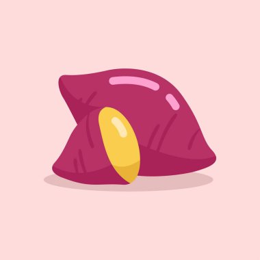 Tatlı Patates 'in çizim vektör grafiği. Tatlı Patates tarzı pembe bir arka planda izole edilmiş. İllüstrasyon web iniş sayfaları, afişler, el ilanları, çıkartmalar, kartlar vs. için uygundur.