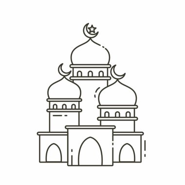 Camiinin çizim vektör grafiği. Cami minimalist tarzı beyaz arka planda izole edilmiş. İllüstrasyon web iniş sayfası afişleri, el ilanları, çıkartmalar, kartlar vs. için uygundur.