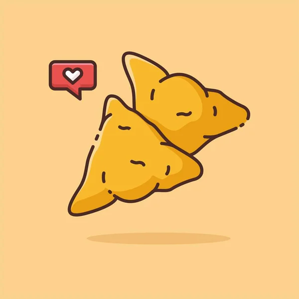 Tortilla Chips 'in görüntü vektör grafiği. Tortilla Chip 'in minimalist tarzı turuncu bir arka planda izole edilmiştir. Çizimler web iniş sayfaları, afişler, el ilanları, çıkartmalar vs. için uygundur