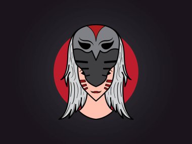 Kitsune maske takan Yazdırma Vektörü kız çizgi film ikonu çizimi