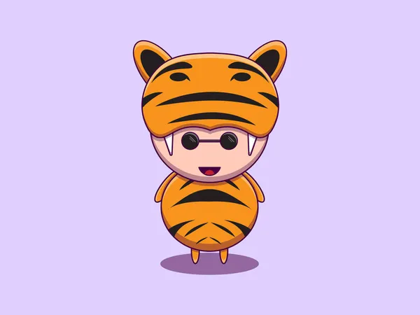 Imprimer Vecteur Mignon Tigre Animal Costume Dessin Animé Icône Illustration — Image vectorielle