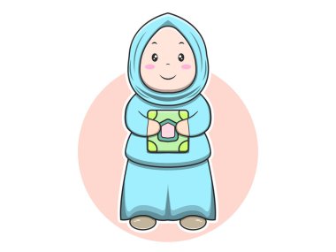 Şirin genç kız Müslüman karakter ikonu çizimi. İzole edilmiş düz tasarım.