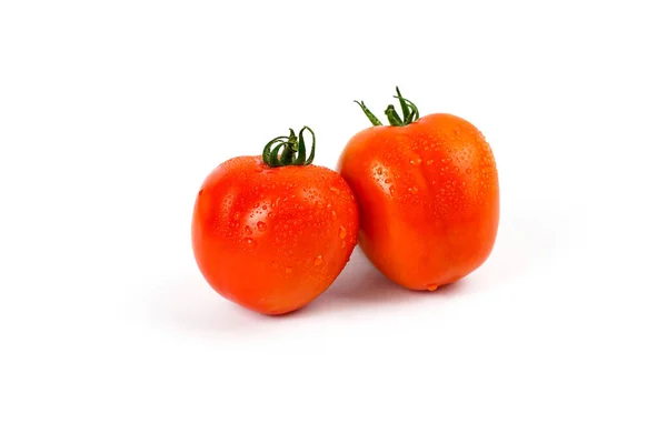 Pomidory Odizolowane Biało Pomidor Kroplami Pełna Głębokość Pola — Zdjęcie stockowe