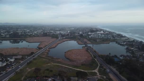 Drone Shot Aerial Flyover Felett Utcák Lakóházak Oceanside Kalifornia Dél — Stock videók