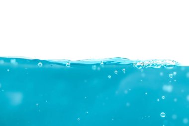 Water surface side view with bubbles and waves in the isolated background.