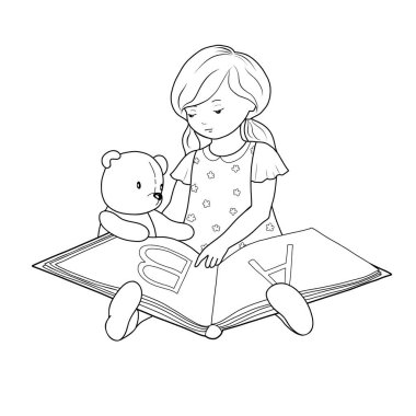 El çizimi çocuk kitap okuyor.