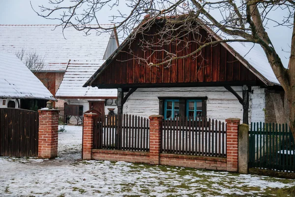 Prerov Nad Labem Tsjechië December 2021 Traditioneel Dorpshouten Boerderij Winter — Stockfoto