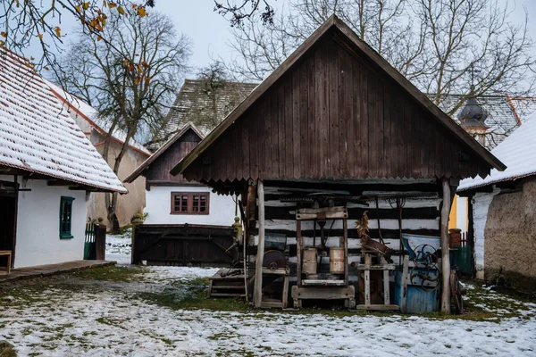 Prerov Nad Labem Tsjechië December 2021 Traditioneel Dorpshouten Boerderij Winter — Stockfoto