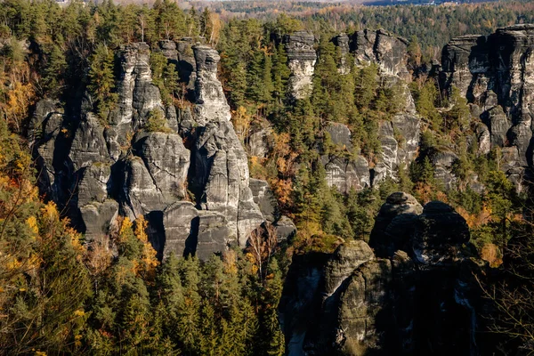 Nationalpark Sächsische Schweiz Deutschland November 2021 Basteiaussicht Elbtal Sandsteingebirgsweg Herbstliche — Stockfoto