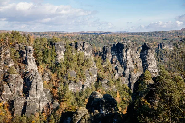 Saxon Switzerland Nationalpark Tyskland November 2021 Basteiaussicht Eller Bastei Klippformationer — Stockfoto