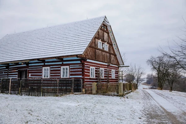 Kourim Mittelböhmen Tschechien Dezember 2021 Traditionelles Ländliches Holzhaus Winter Historische — Stockfoto