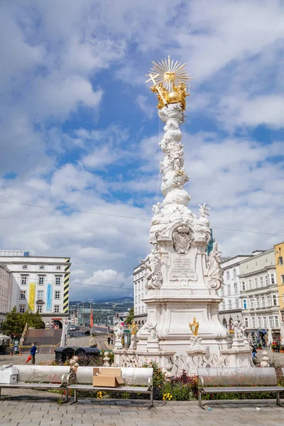 Linz Oostenrijk Augustus 2021 Barokke Heilige Drie Eenheid Zuil Hauptplatz — Stockfoto