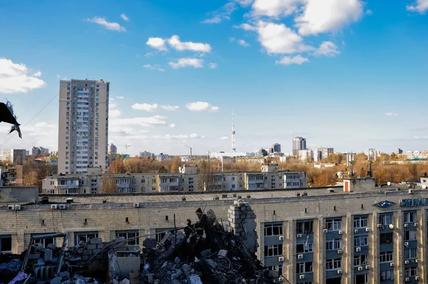 Киев Украина Марта 2022 Война России Против Украины Жилое Здание — стоковое фото