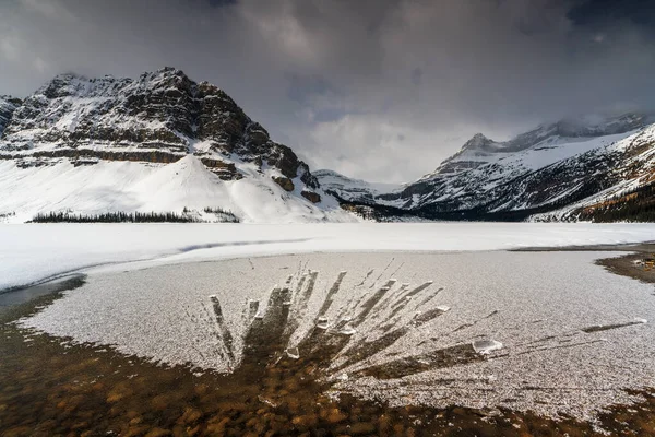 Bow Lake Pequeno Lago Parque Nacional Banff Canadá Pedaço Gelo — Fotografia de Stock