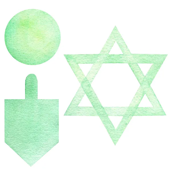 Star David Dreidel Ball Green Hanukkah Symbols Dreidel Sevivon Which — Stock Photo, Image