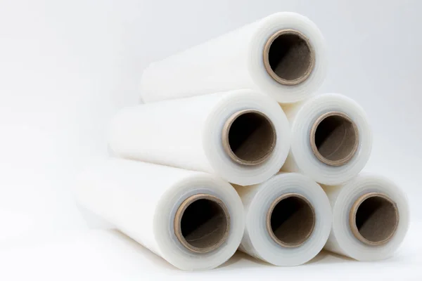 Transparent stretch film in rolls on a white background. High quality photo