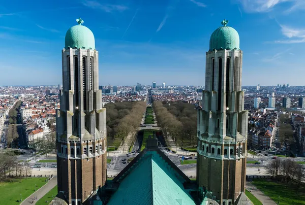 Vue Paysage Urbain Avec Ciel Bleu Sur Ville Bruxelles Depuis — Photo