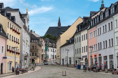 Eski kasaba meydanı ve evler, Zwickau, Almanya, Ağustos 2017