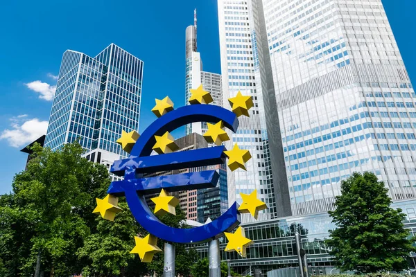 Euro Signo Rascacielos Distrito Financiero Fráncfort Del Meno Hesse Alemania — Foto de Stock