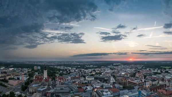 Wieża Widokiem Lipsk Niemcy Podczas Zachodu Słońca Lipsk Niemcy Lipiec — Zdjęcie stockowe