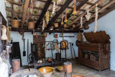 Esporles, Mallorca - İspanya - 12. 26 2017: La Granja 'daki tarihi ekipman, Çiftlik Müzesi