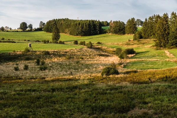 Grüne Hügel Und Bäume Auf Dem Ostbelgischen Land Mit Einem — Stockfoto