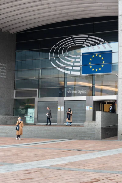 Brüssel Hauptstadtregion Belgien 2021 Eingang Und Schild Des Europäischen Parlaments — Stockfoto