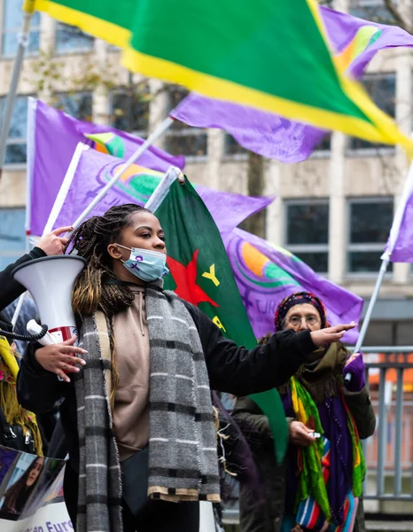 Saint Josse Brussels Capital Region Belgium 2021 Protesters Woman Rights — Stock Photo, Image