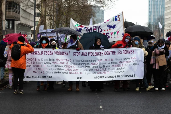 Saint Josse Brussels Capital Region Belgium 2021 Protesters Woman Rights — Stock Photo, Image