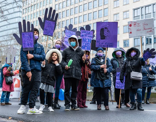 Saint Josse Brussels Capital Region Belgium 2021 Protesters Woman Rights — Stock Photo, Image