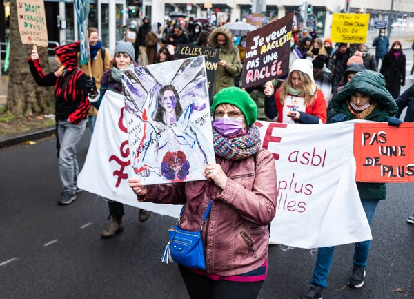 Saint Josse Brussels Capital Region Belgium 2021 Protesters Woman Rights — Stock Photo, Image