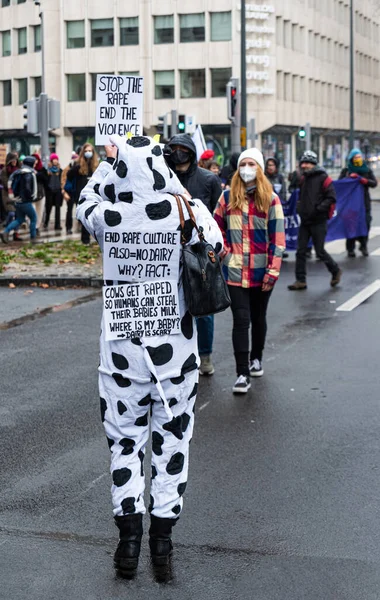 Saint Josse Huvudstadsregionen Bryssel Belgien 2021 Veganistiska Demonstranter För Kvinnors — Stockfoto