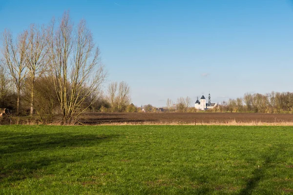 Blick Über Bäume Und Wiesen Der Belgischen Landschaft Bei Zoutleeuw — Stockfoto