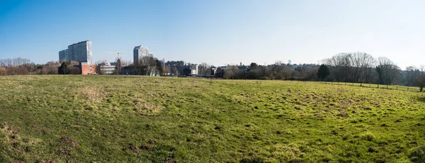 Panoramiczny Widok Zielone Pola Brukseli Bloków Mieszkalnych Panoramie — Zdjęcie stockowe